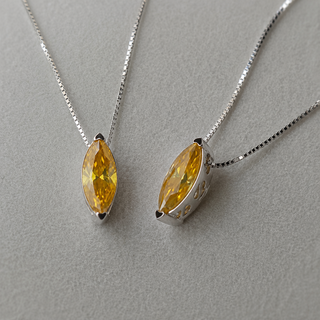 Citrine Yellow Marquise Moissanite Sterling Silver Necklace