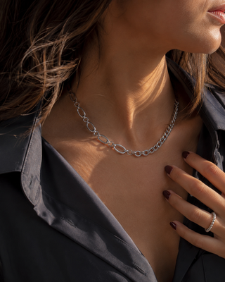 Herringbone Round Weave & Link Chain Necklace