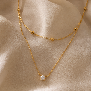 Fine Chain CZ pendant 2 layer Necklace