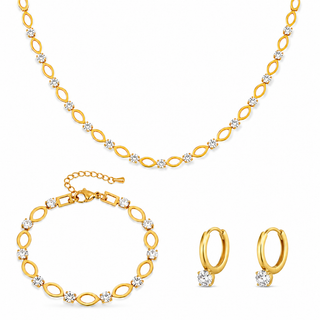 Oval Paperclip CZ Necklace Earrings & Bracelet Gift Set