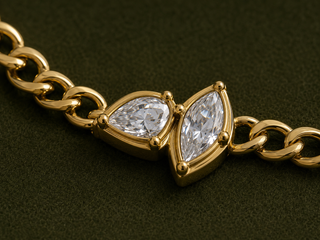 Bezel Set Marquise CZ Pendant Necklace – Gold Curb Chain Necklace