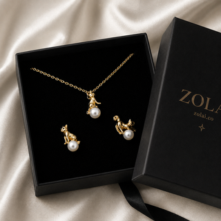 Victoria Cat & Pearl Necklace & Earrings Gift Set