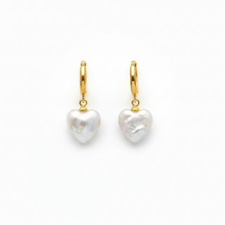 real baroque pearl heart shaped drop hoop gold earrings