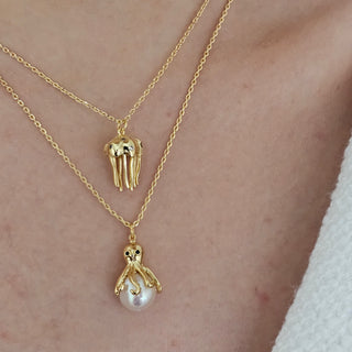 Octopus & Jellyfish Charm Baroque Pearl Necklace