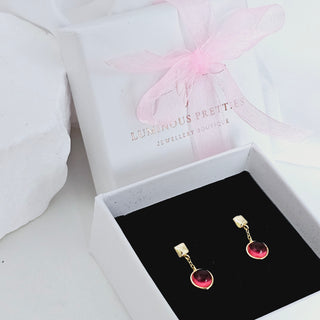 LUME Pink round gem chain drop earrings