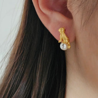 Victoria Cat and Pearl Irregular Stud Earrings