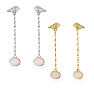 LUME Bird chain drop Opal Gem earrings