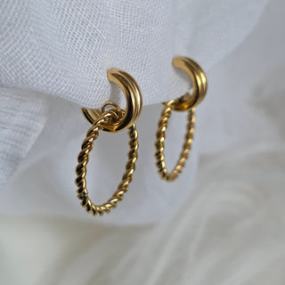 Twisted Rope Double Hoop 18K Gold Earrings