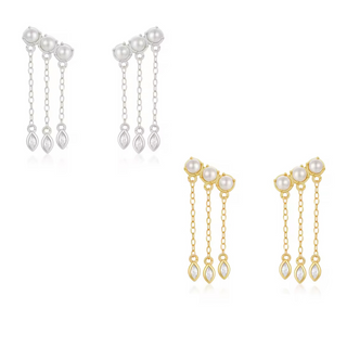 Cici Pearl & Marquise gem Multi Chain drop earrings