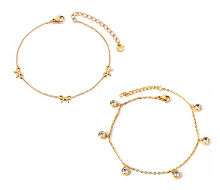Bow charm & Gem Waterproof Gold Anklets