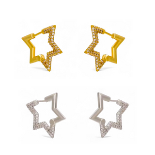 StarLight CZ Star Stud Hoop Earrings