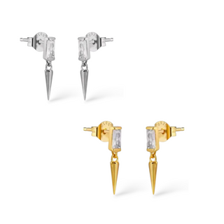 Sterling Silver Baguette Spike Drop Earrings in 18K Gold