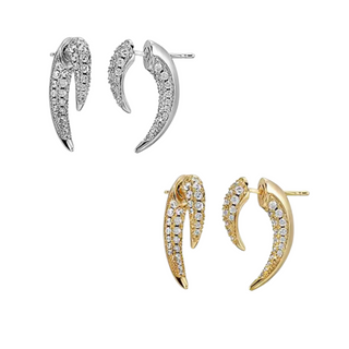 Micro Pavé Twin Talon Ear Jacket Earrings 16K Gold
