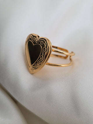 Heart Locket Ring Adjustable Statement Ring