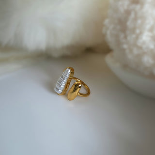Rectangular Baroque Pearl Gold Ring
