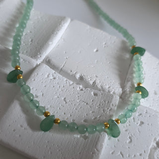 Jade Green Bead Necklace 16k Gold