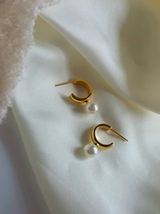 Pearl Half Hoop Gold Earrings