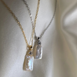 Baroque Rectangular Pearl CZ Pendant Necklace