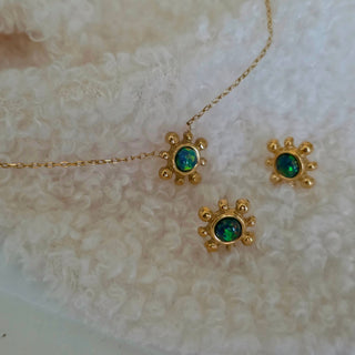 Opal Fire Gift Set - Earrings & Necklace - 16K Gold Plated