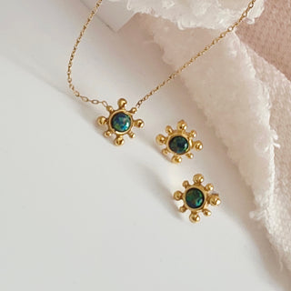Opal Fire Gift Set - Earrings & Necklace - 16K Gold Plated