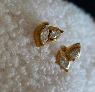 Bezel Set Marquise CZ Studs 18K Gold