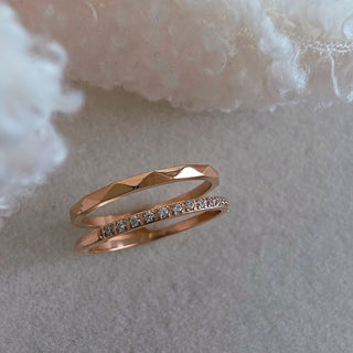 Faceted Cut Double Band CZ Ring in Rose Gold