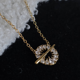 Dainty Gold Teardrop Crystal Circle Pendant Necklace 18k Gold