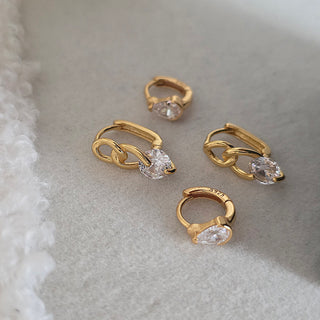 18K Gold Sterling Silver Chain Link CZ Huggie Earrings