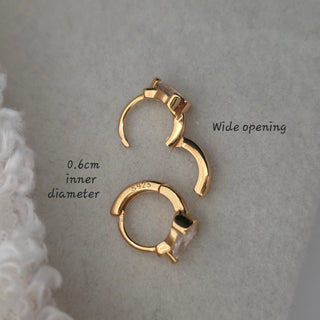 18K Gold Pear cut Half Bezel CZ Huggie Earrings