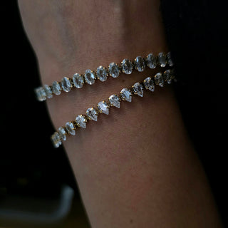 Pear cut CZ Tennis Bracelet Detachable Extender 18K Gold