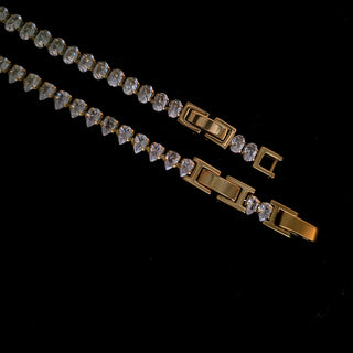 Pear cut CZ Tennis Bracelet Detachable Extender 18K Gold