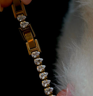 Pear cut CZ Tennis Bracelet Detachable Extender 18K Gold