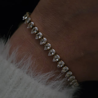 Pear cut CZ Tennis Bracelet Detachable Extender 18K Gold