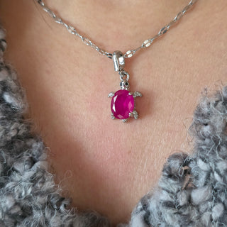 Natural Ruby Turtle Charm with Openable Silver Clasp Bail