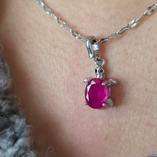 Natural Ruby Turtle Charm with Openable Silver Clasp Bail