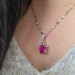 Natural Ruby Turtle Charm with Openable Silver Clasp Bail