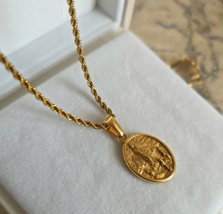 St Christopher Medallion Rope Necklace 18K Gold