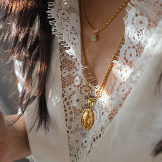 St Christopher Medallion Rope Necklace 18K Gold