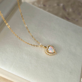 Opal Heart & CZ Pendant Necklace – Gold Vermeil Sterling Silver