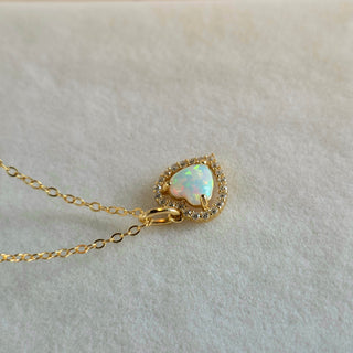 Opal Heart & CZ Pendant Necklace – Gold Vermeil Sterling Silver