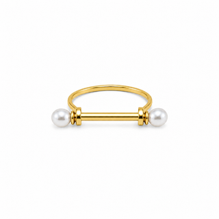 Pearl detail Vertical Bar Rectangular Ring in 18K Gold