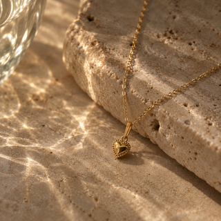 Puffed Heart Dainty Pendant Necklace in 18k Gold on Sterling SIlver