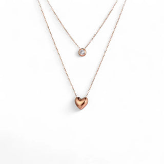 Heart & CZ Stud Rose Gold Double layered Necklace
