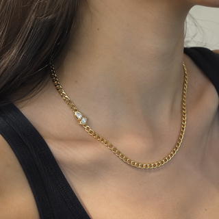 Bezel Set Marquise CZ Pendant Necklace – Gold Curb Chain Necklace