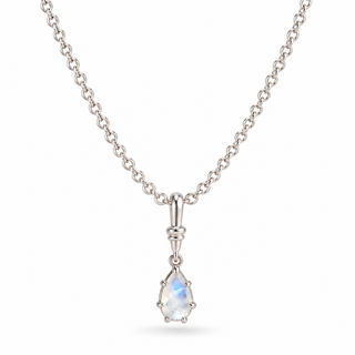 Sterling Silver Genuine Moonstone Teardrop Pendant Necklace Rolo Chain