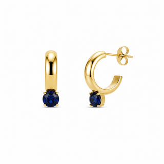 Blue Sapphire Half Hoop Gold Earrings