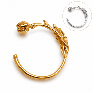 Sculptural Cuff Bracelet Floral Waterproof Open Bangle 18K Gold & Silver