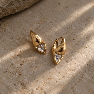 Waterproof Gold Sculptural Trillion CZ  Earrings 18K Gold