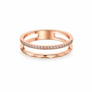 Faceted Cut Double Band CZ Ring in Rose Gold