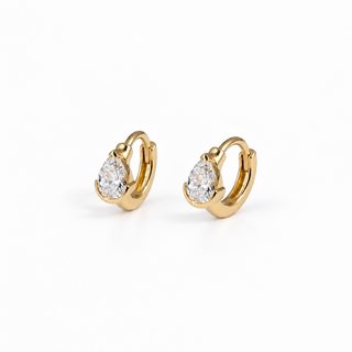 18K Gold Pear cut Half Bezel CZ Huggie Earrings